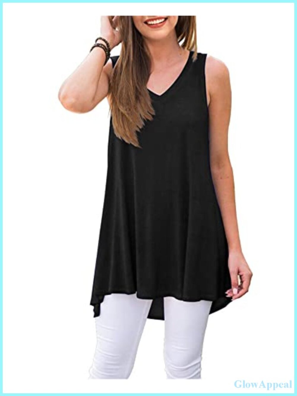 Women's Sleeveless V-Neck Tunic Tank Top Casual Flowy Summer Tee